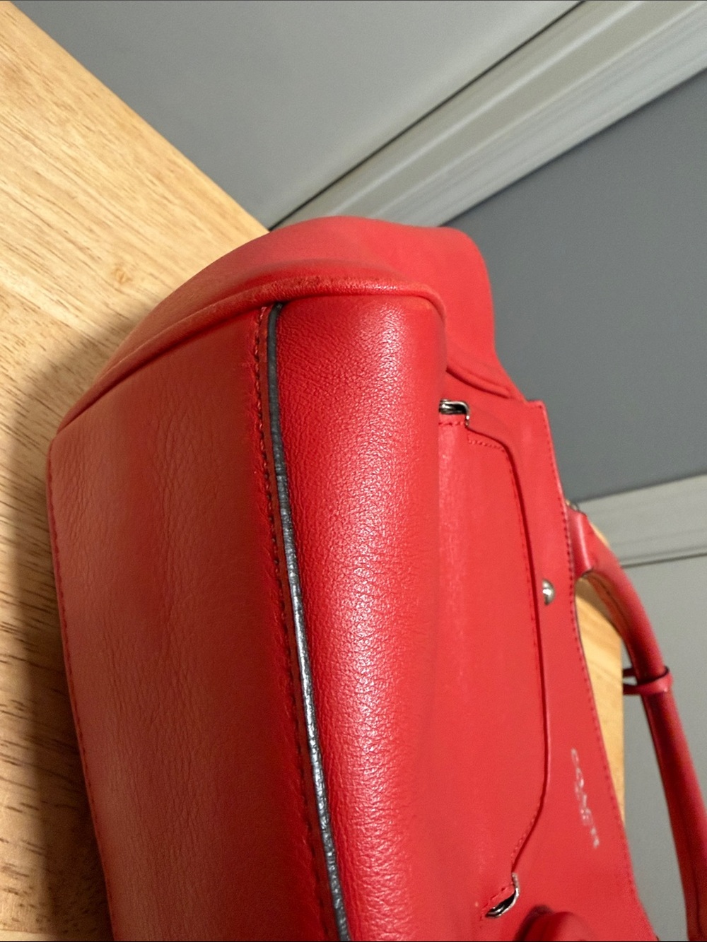 Coach Red Leather Shoulder Tote with Tassel Charm - Picture 3 of 8